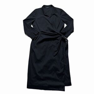Lafayette 148 Black Cotton Poplin Wrap Shirt Dress 10 Office Minimalist